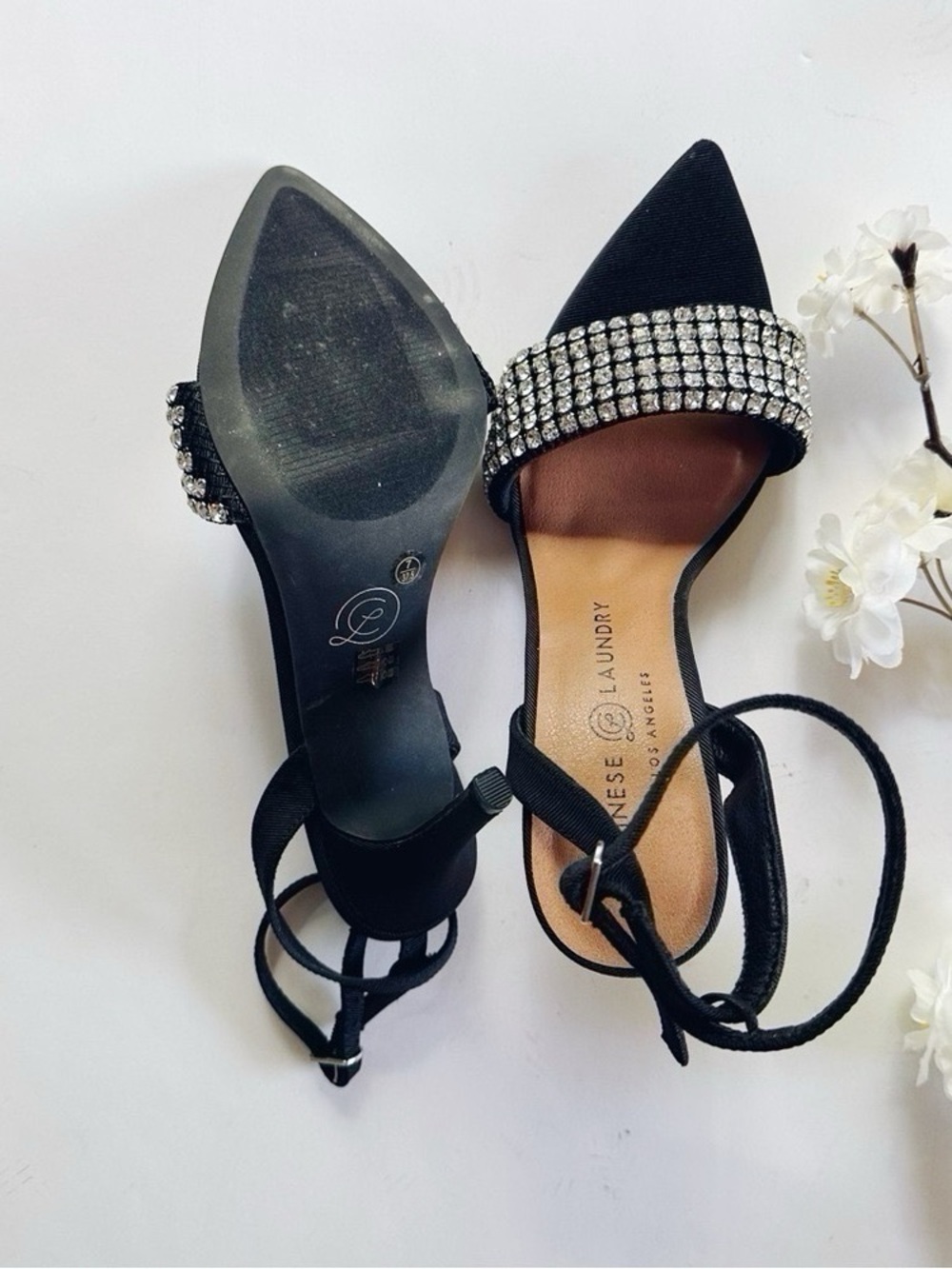 New Chinese Laundry Women’s Justine Sandal Black Rhinestones Ankle Strap - Picture 10 of 12